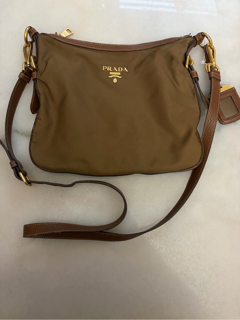 Prada Brown Nylon Crossbody with Leather Trim